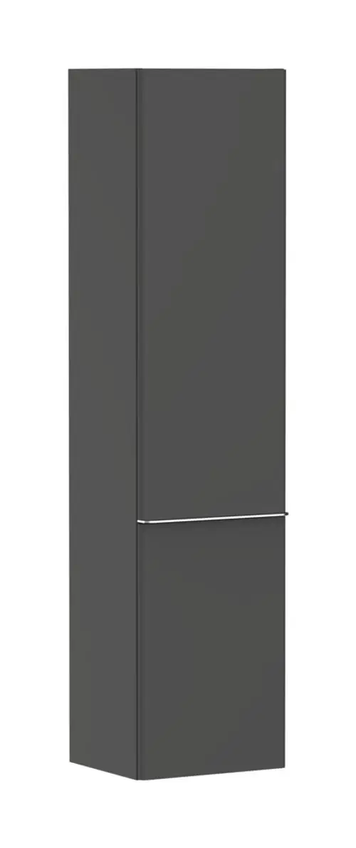 Hansgrohe Hochschrank in Diamantgrau Matt mit zwei vertikalen Türen und einem Türanschlag links. Schlichter, funktionaler Stil ohne sichtbare Griffe.
